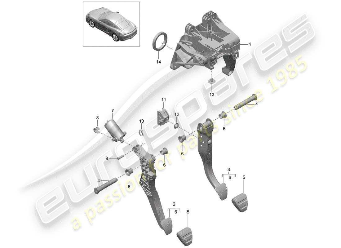 porsche 2015 (981 cayman) pedals part diagram