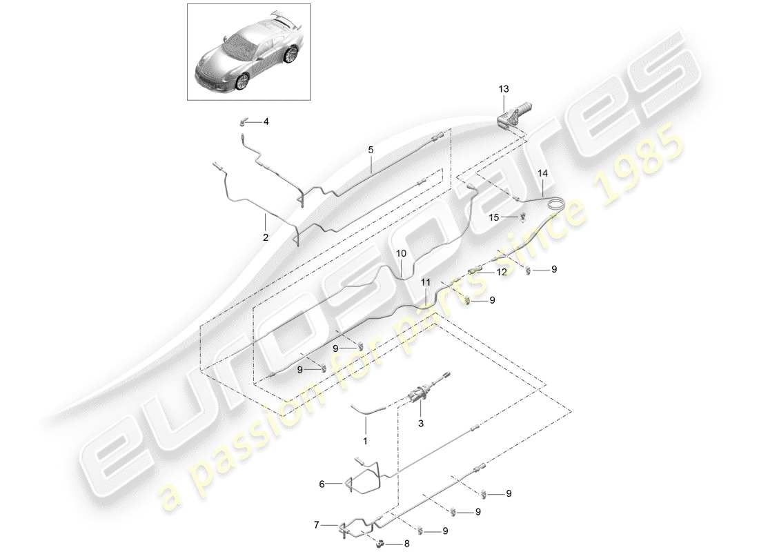 porsche 991r/gt3/rs (2015) hydraulic clutch parts diagram