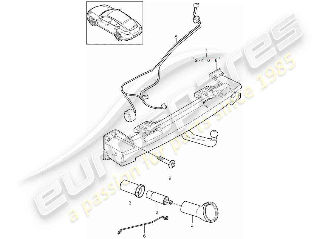 porsche panamera 970 (2013) tow hitch parts diagram