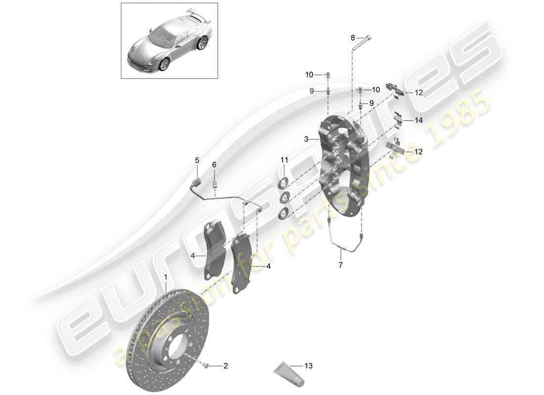porsche 991r/gt3/rs (2020) disc brakes parts diagram