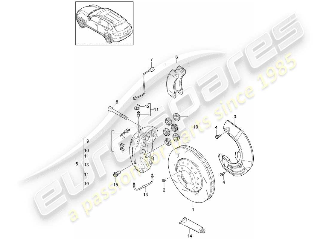 porsche 2013 (cayenne e2 92a) disc brakes parts diagram