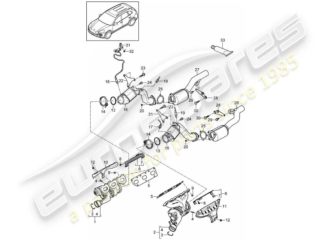 porsche 2011 (cayenne e2 92a) exhaust system part diagram