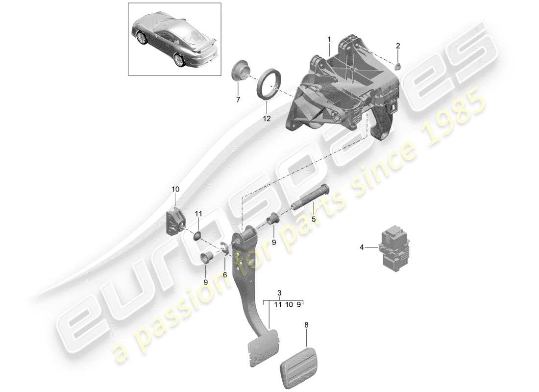porsche 2020 (991-2 r/gt3/rs) brake and acc. pedal assembly part diagram