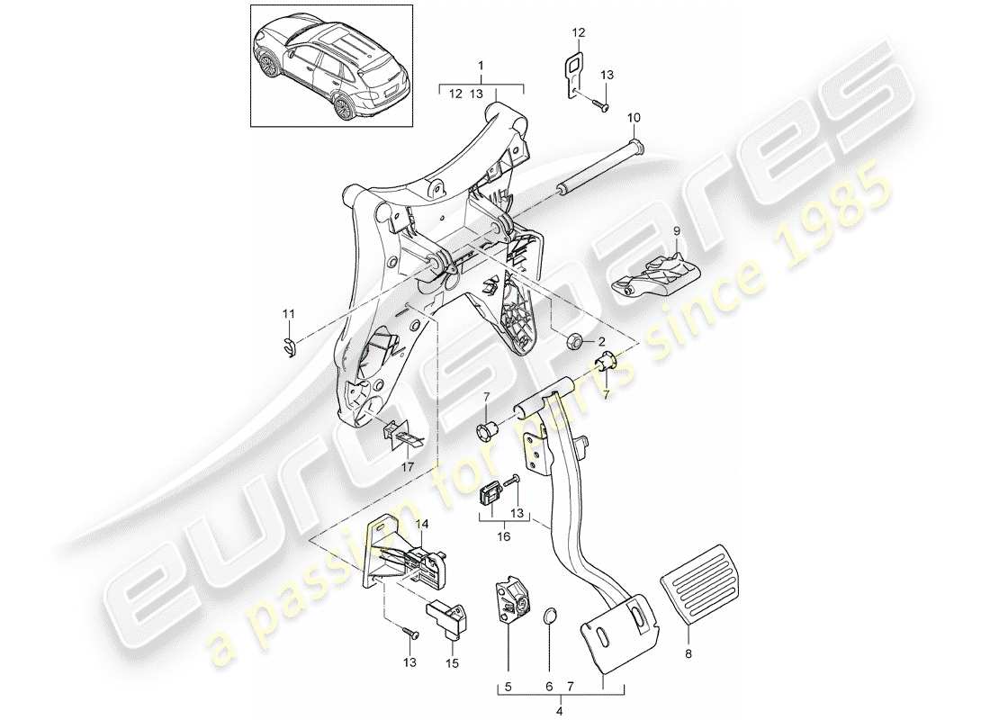 porsche 2013 (cayenne e2 92a) pedals parts diagram