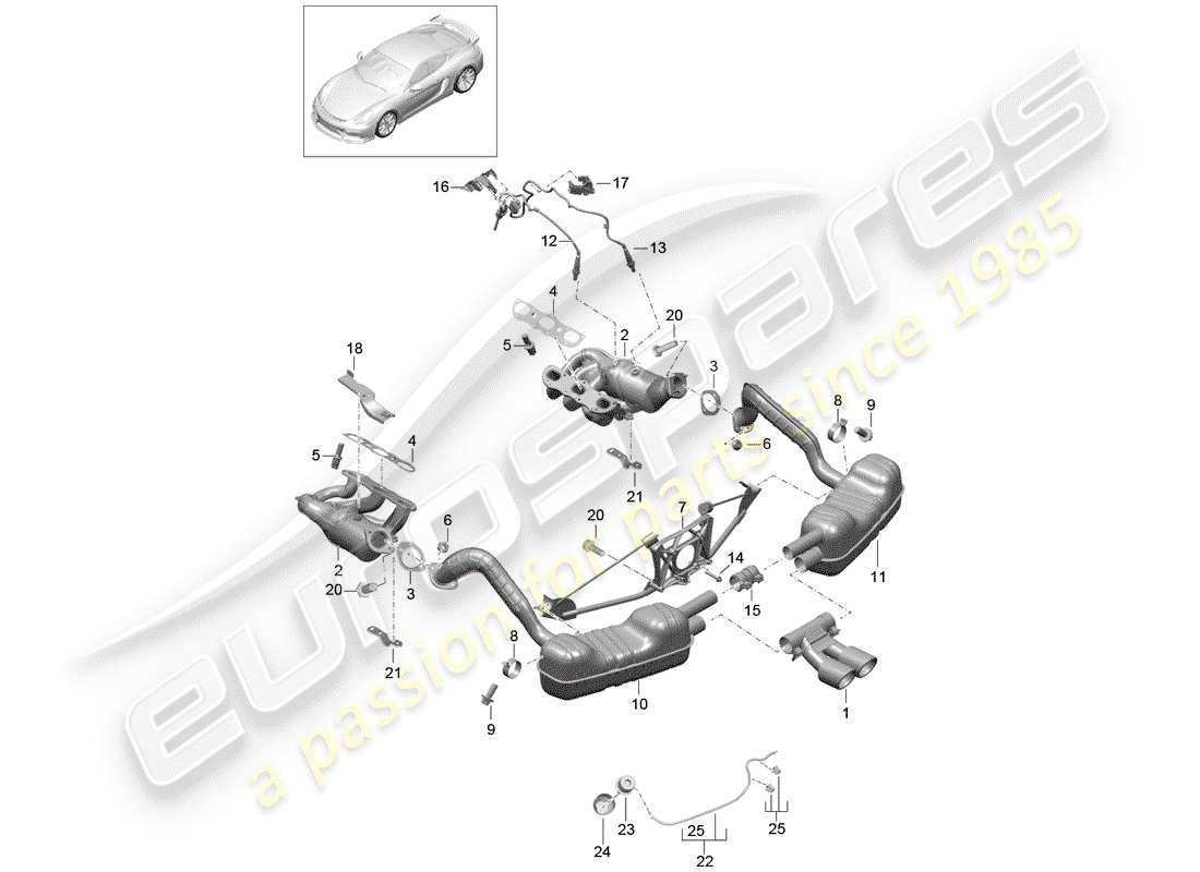 porsche 2016 (981 cayman gt4) exhaust system part diagram