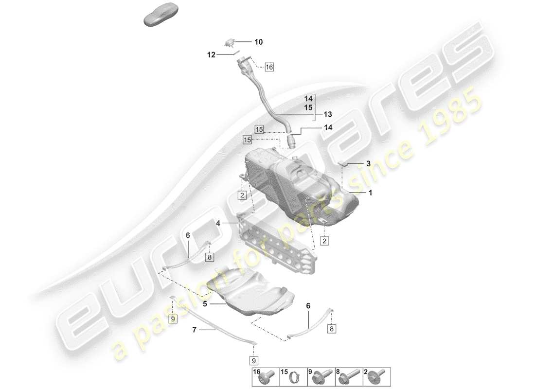 porsche 2020 (992-1) fuel tank part diagram