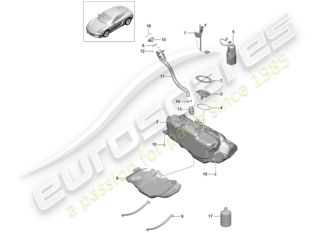 porsche 2015 (981 cayman) fuel tank part diagram
