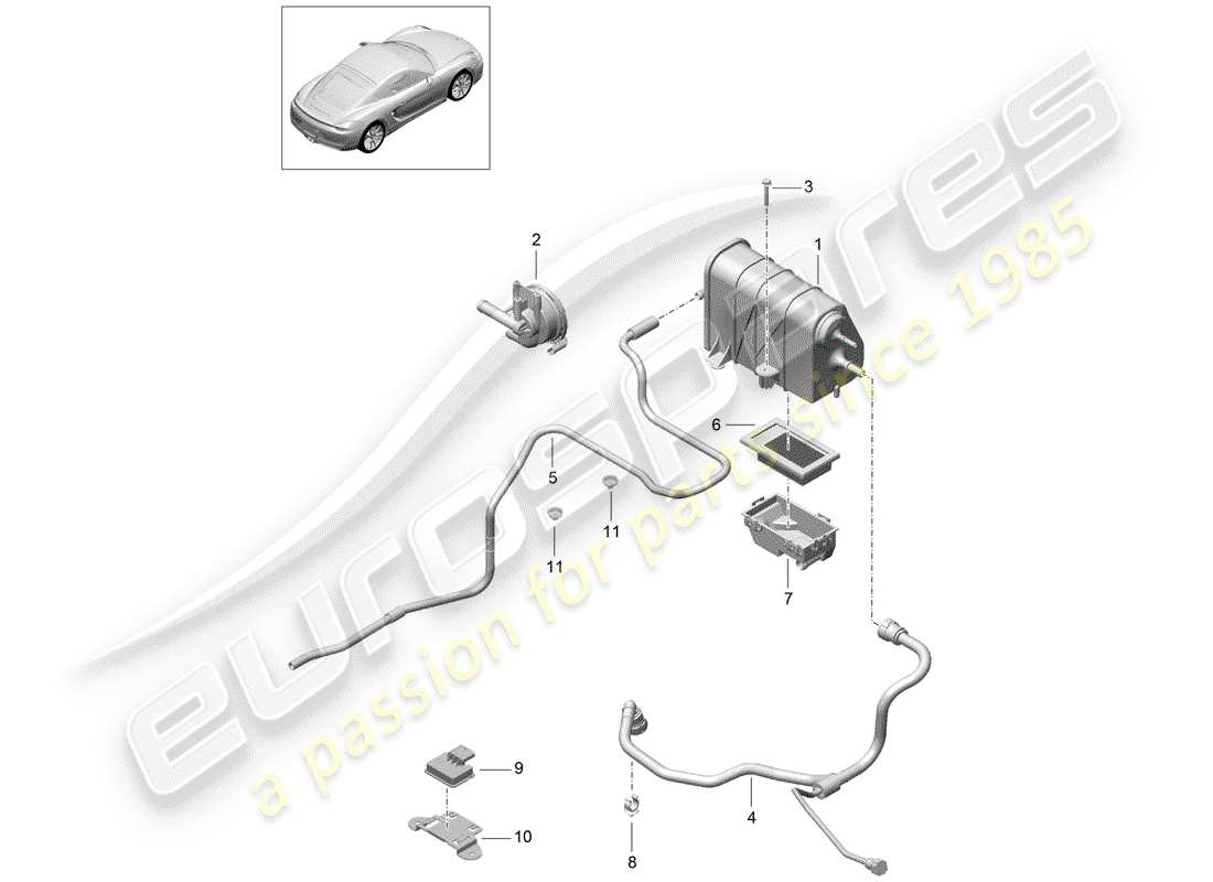 porsche 2015 (981 cayman) evaporative emission canister parts diagram