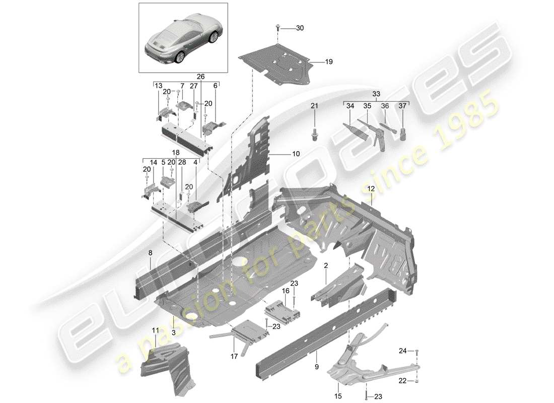 porsche 2020 (991-2 turbo) floor plates part diagram