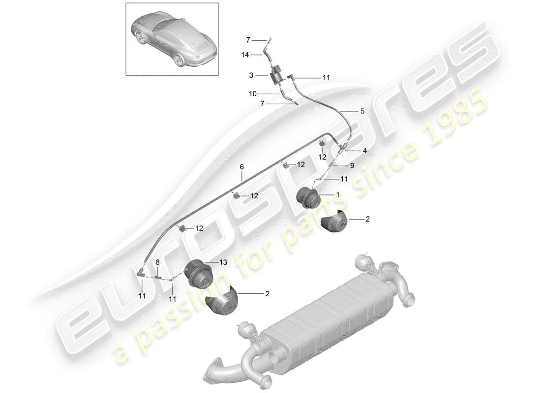 porsche 991 (2015) exhaust system part diagram