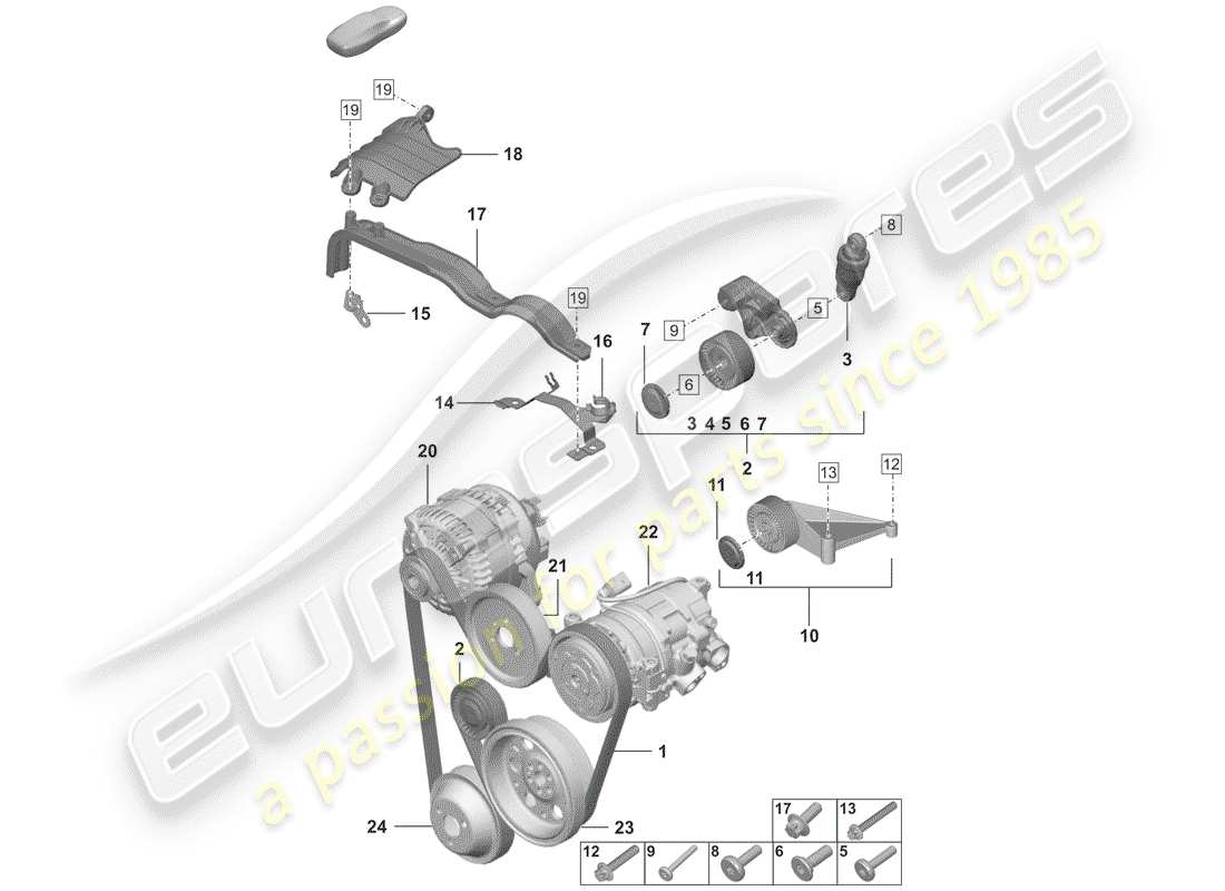 porsche 2019 (992-1) v-ribbed belt parts diagram