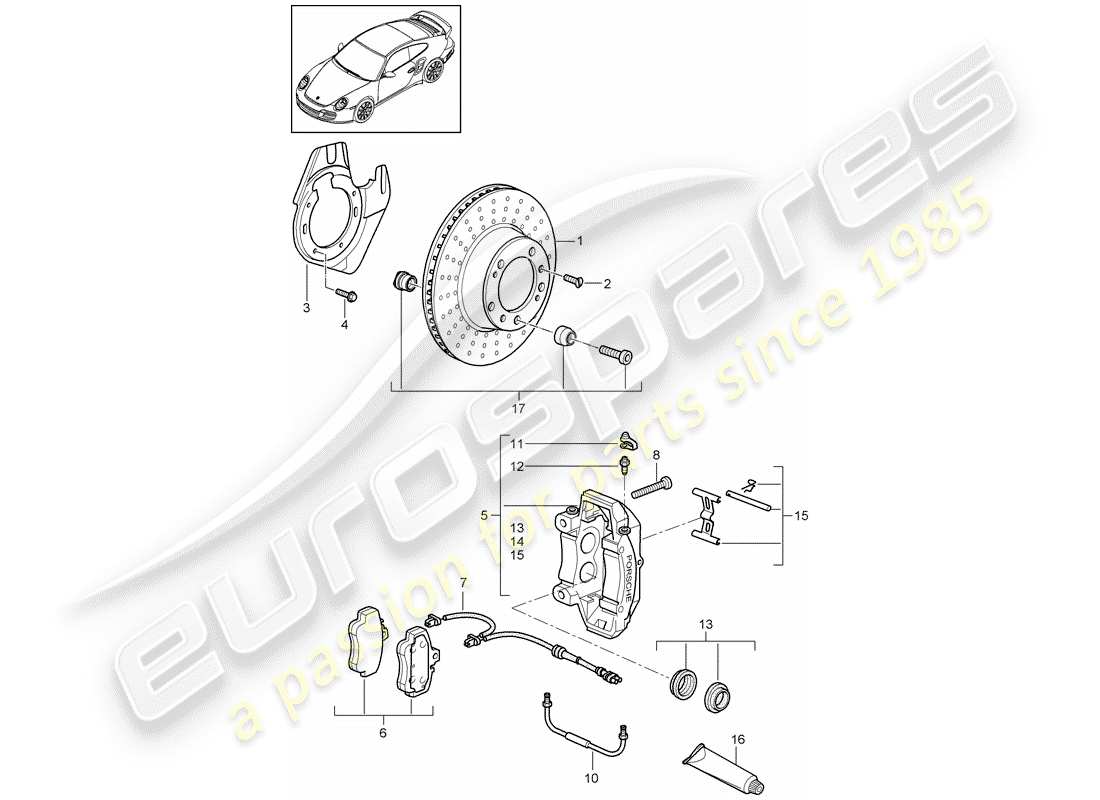 porsche 2012 (997-2 turbo / gt2 rs) disc brakes part diagram