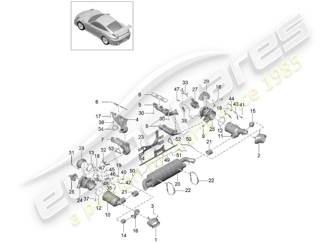 porsche 991 turbo (2016) exhaust system part diagram