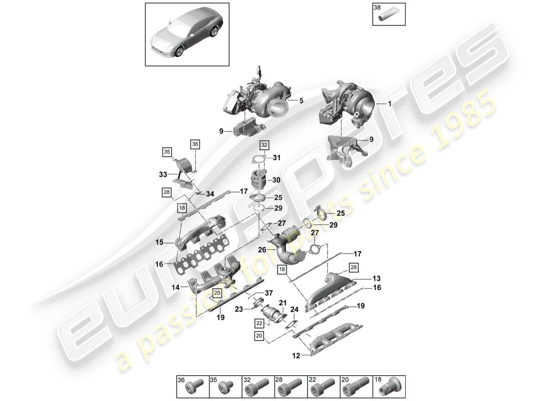 porsche 2018 (panamera 971-1) exhaust gas turbocharger part diagram