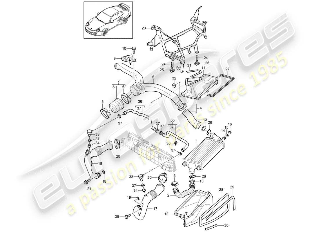 porsche 2012 (997-2 turbo / gt2 rs) turbocharging part diagram
