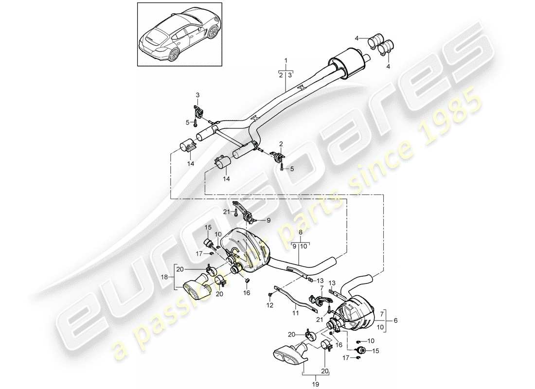porsche panamera 970 (2012) exhaust system parts diagram