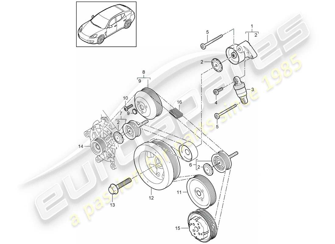 porsche 2013 (panamera 970) belt tensioner parts diagram