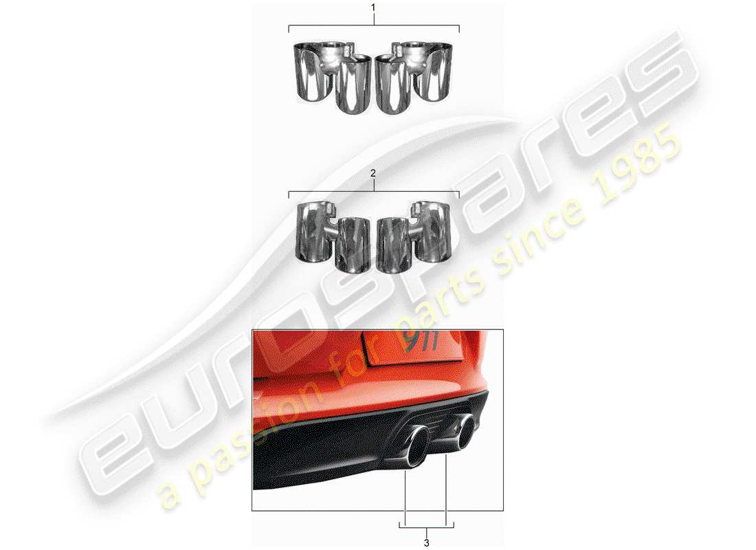 porsche 2013 (tequipment 98x/99x) exhaust pipe tips part diagram