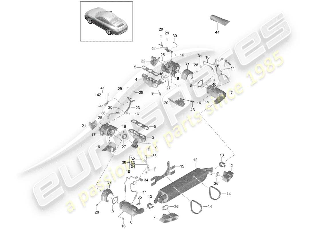 porsche 2017 (991-2 turbo) exhaust system part diagram