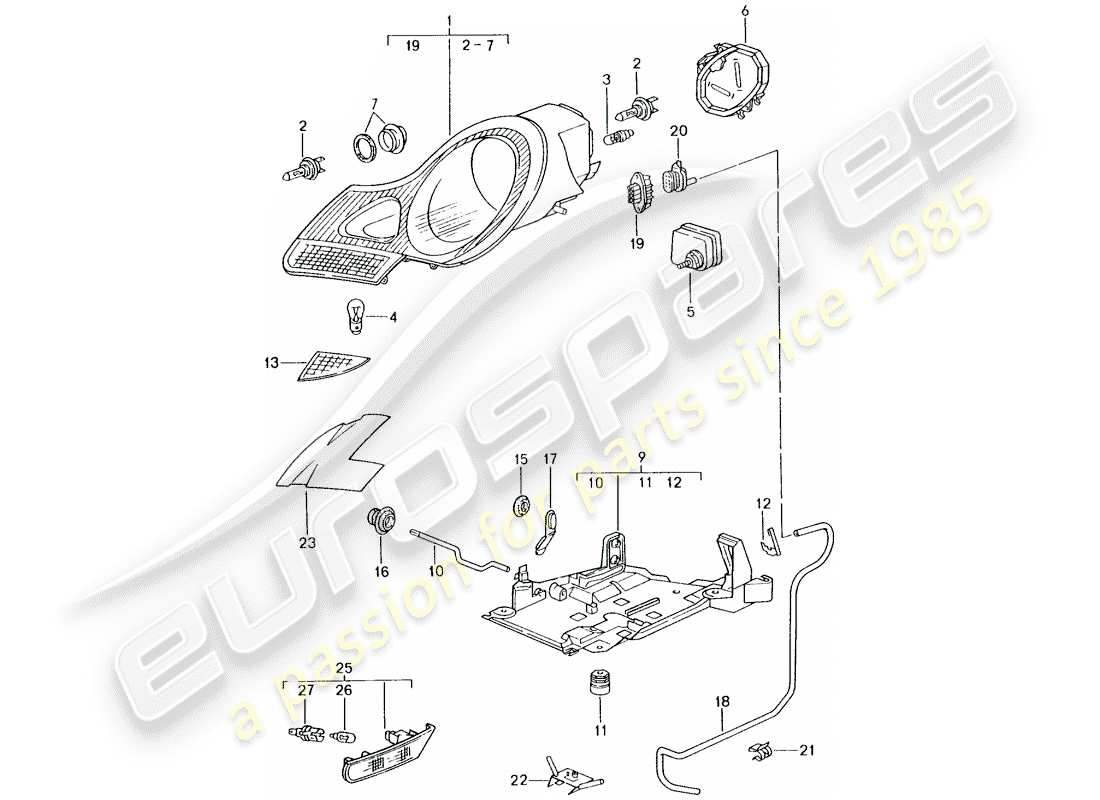 porsche 2001 (996 gt3) headlamp - turn signal repeater - d >> - mj 2001 part diagram