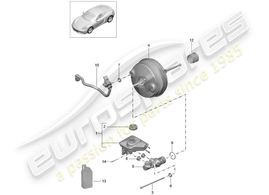 porsche 718 cayman (2020) brake master cylinder parts diagram