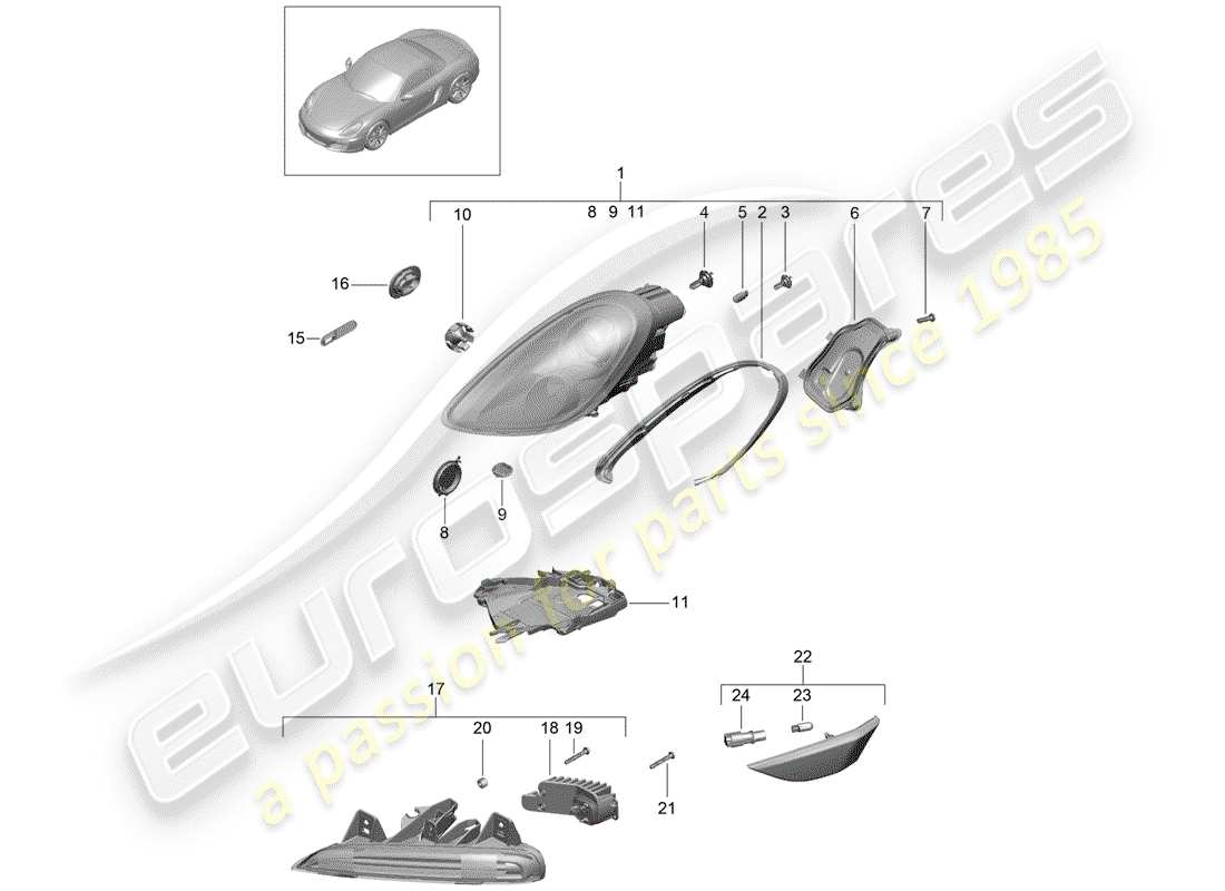 porsche 2012 (981 boxster) headlamp part diagram
