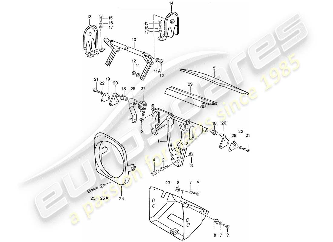 porsche 1989 (944) pop-up headlight parts diagram