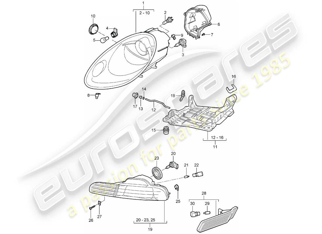 porsche 2008 (987 boxster) headlamp parts diagram