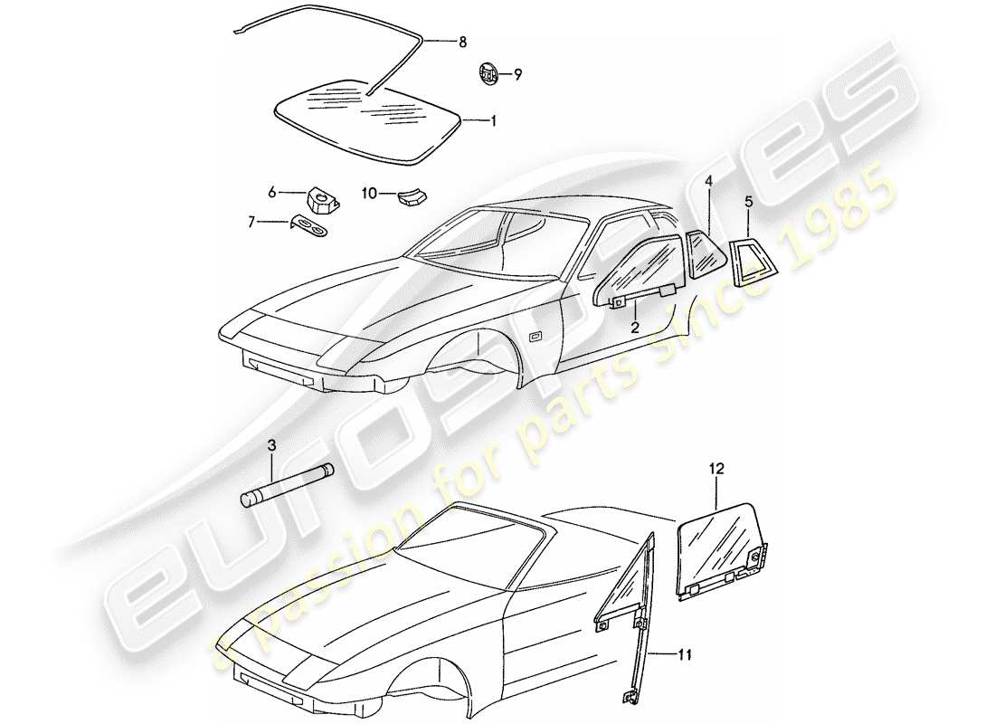 porsche 1989 (944) window glazing parts diagram