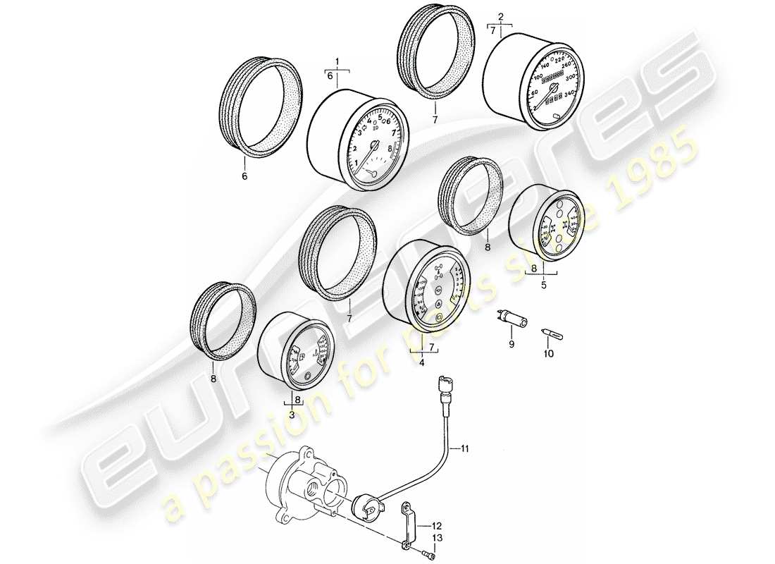 porsche 1988 (959) instruments part diagram