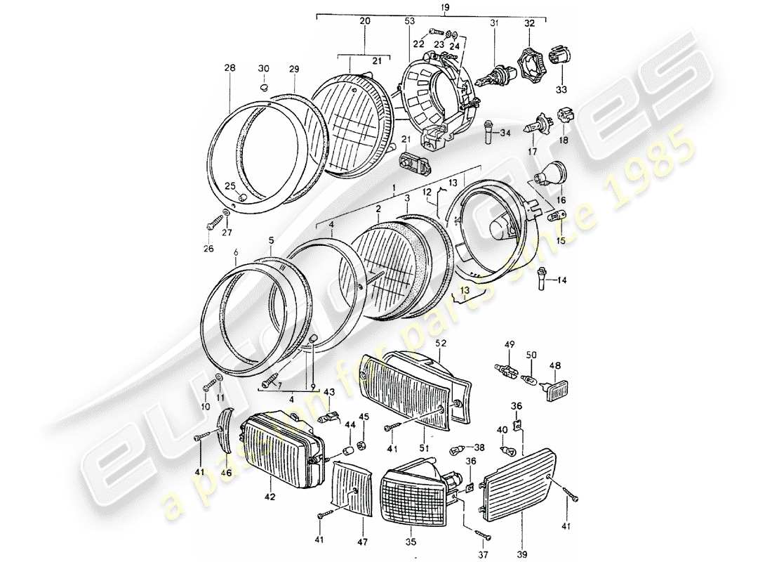 porsche 1994 (964) headlamp part diagram