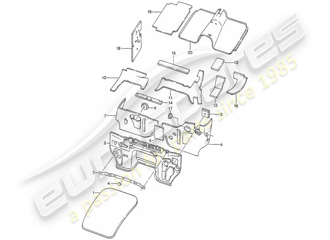 porsche 1993 (928) body shell - sound proofing 1 part diagram