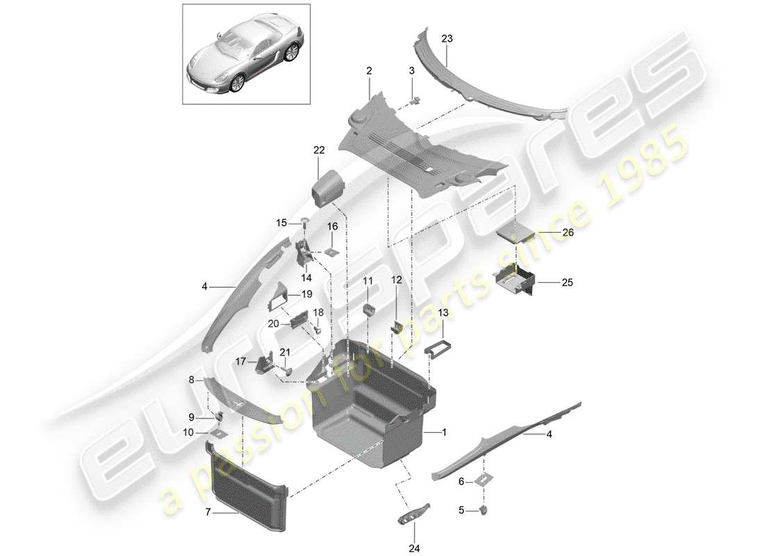 porsche 2012 (981 boxster) luggage compartment part diagram