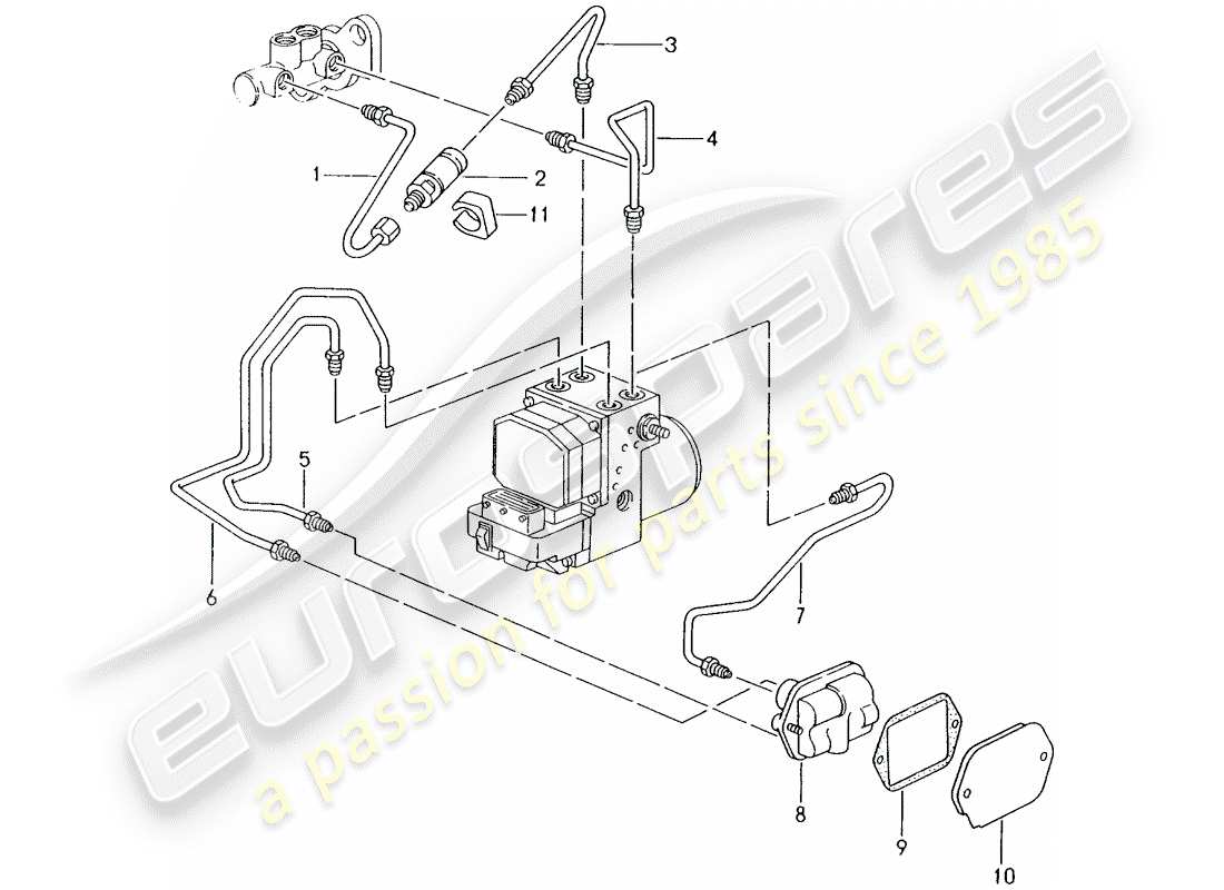 porsche boxster 986 (1998) brake line - front end parts diagram