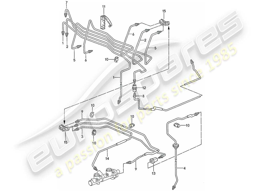 porsche 1989 (944) brake lines - anti-locking brake syst. -abs- parts diagram