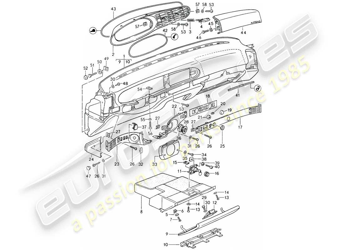 porsche 1993 (968) dash panel trim parts diagram
