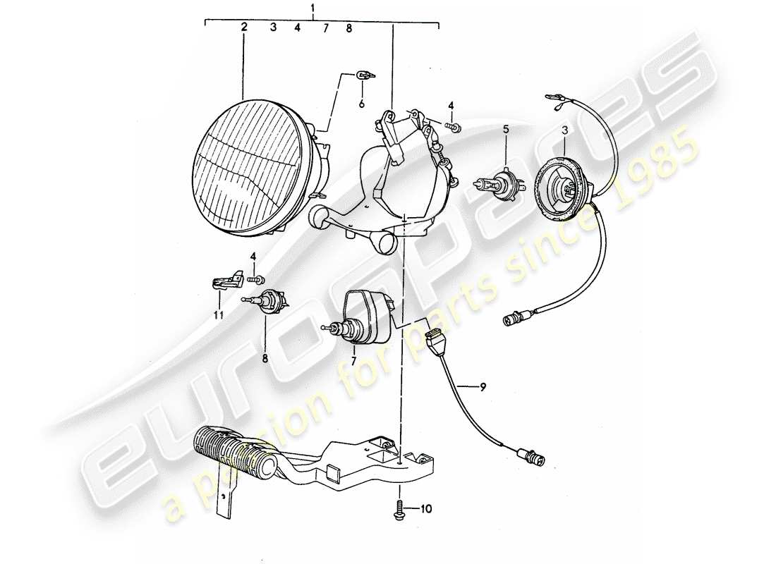 porsche 1993 (968) headlamp part diagram