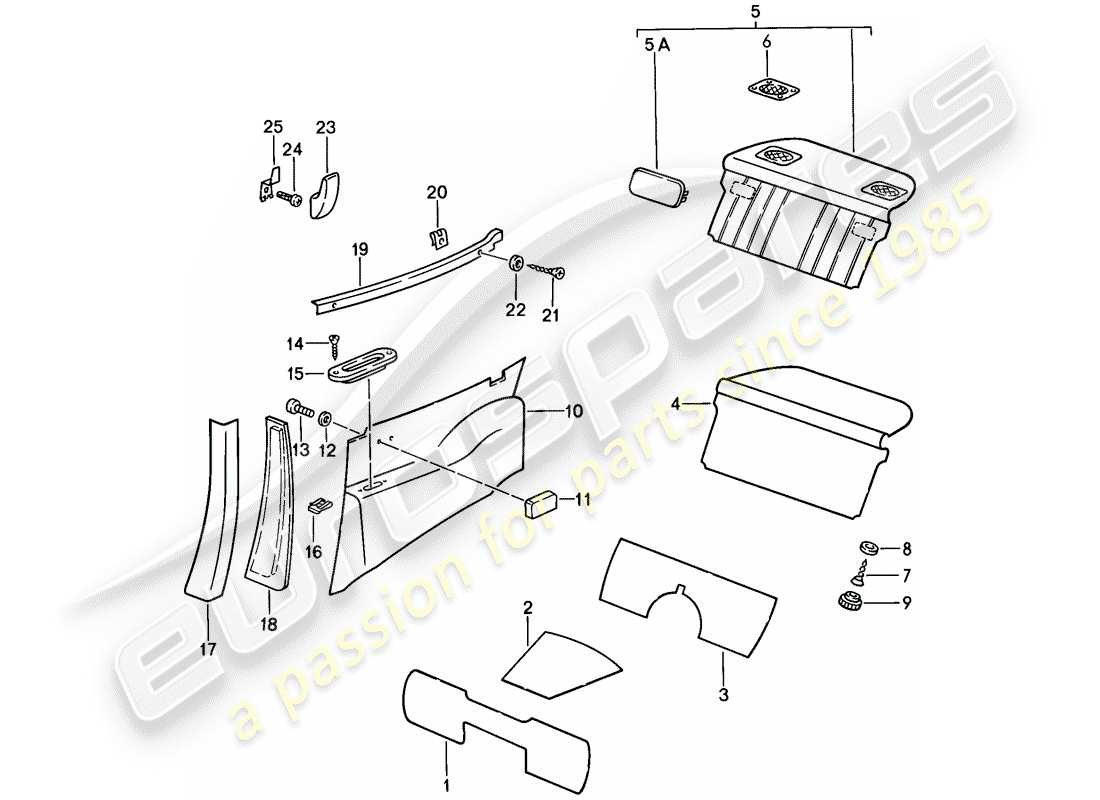 porsche 911 (1985) interior equipment parts diagram