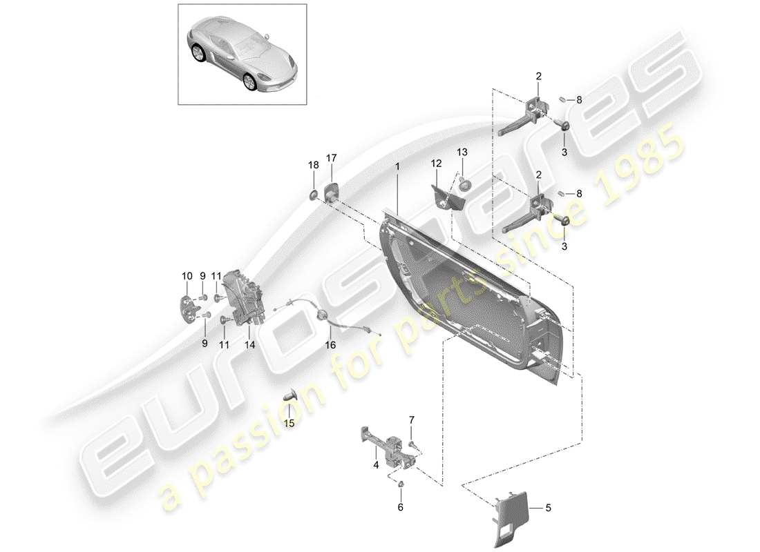 porsche 2020 (718 cayman) door shell part diagram