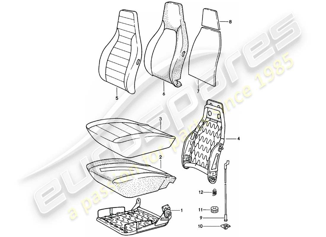 porsche 1983 (911) front seat - single parts part diagram