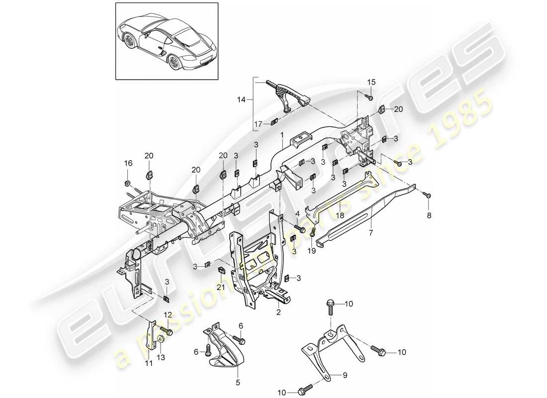 porsche 2012 (987 cayman) retaining frame part diagram