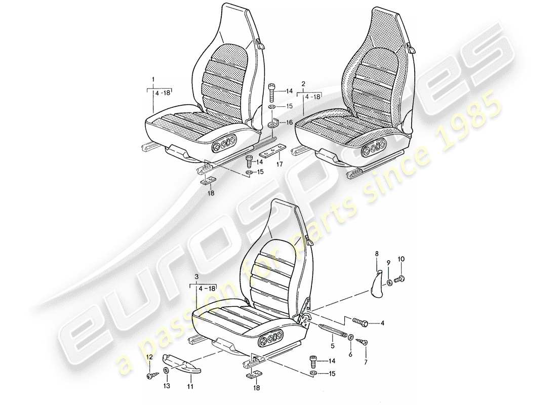porsche 1990 (944) seat - complete part diagram