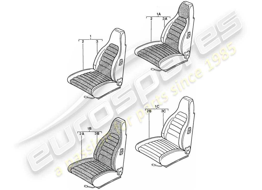 porsche 1983 (944) front seat - complete - seat cover part diagram