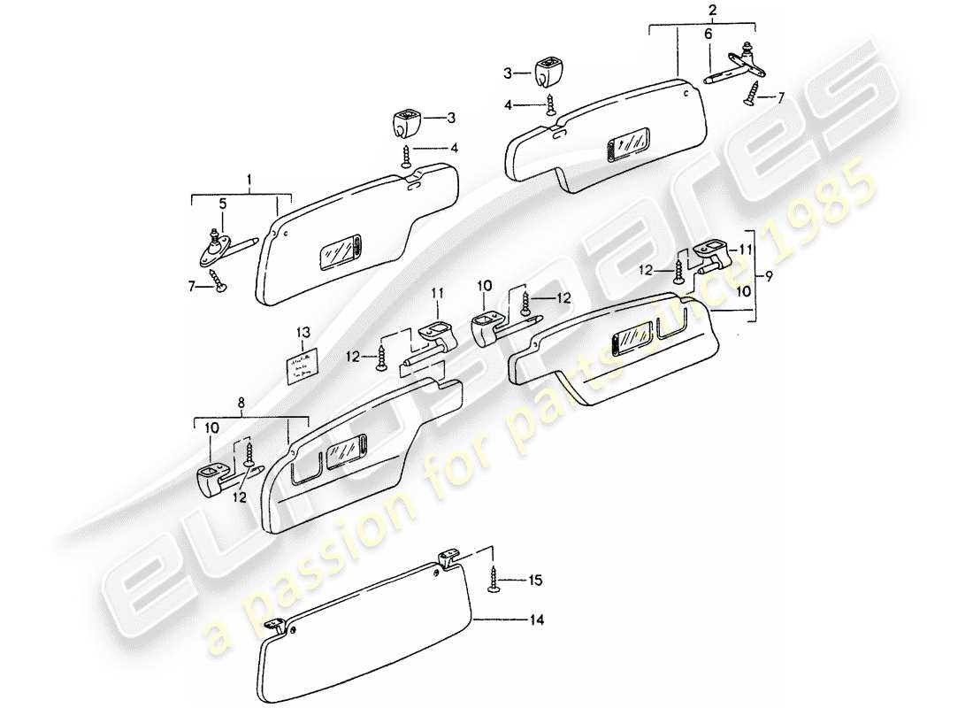 porsche 1994 (993) sun vizors part diagram