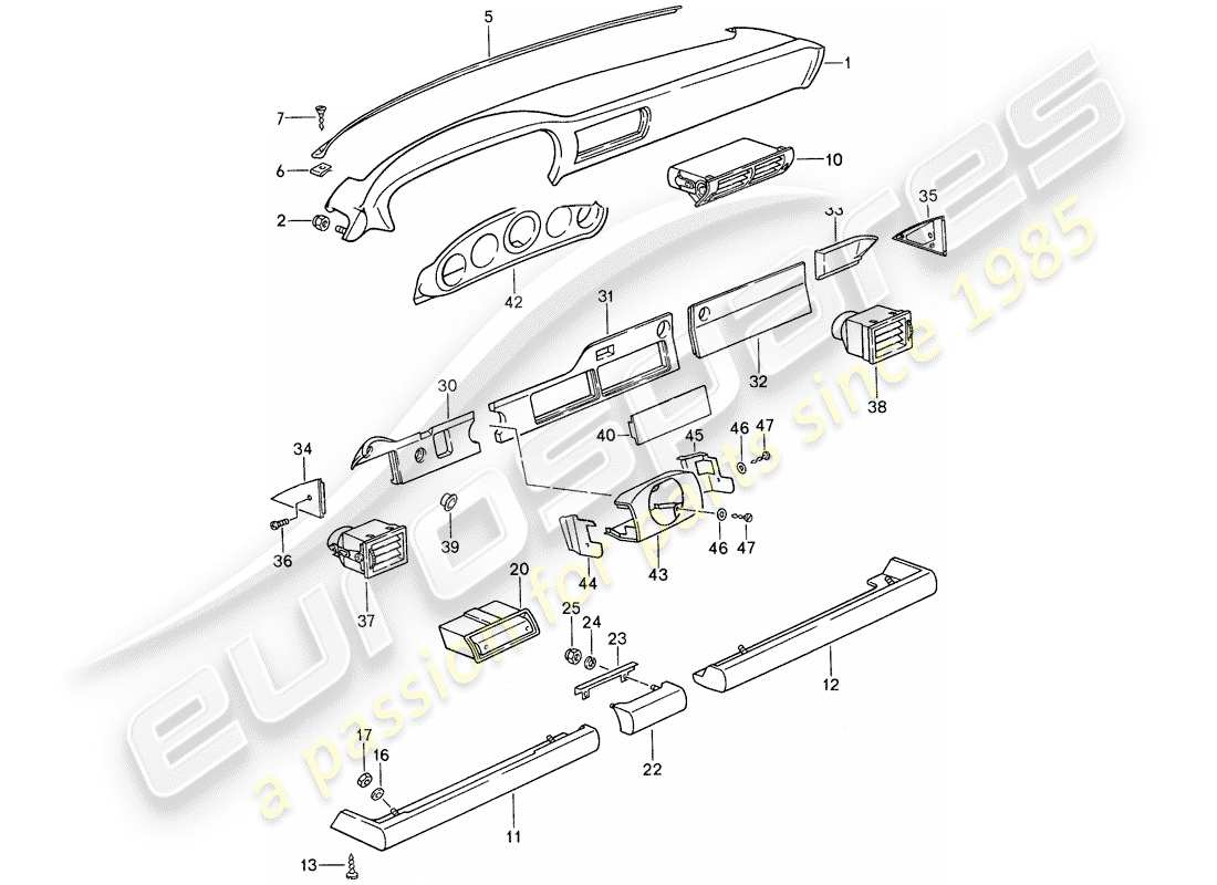 porsche 1987 (959) dashboard part diagram