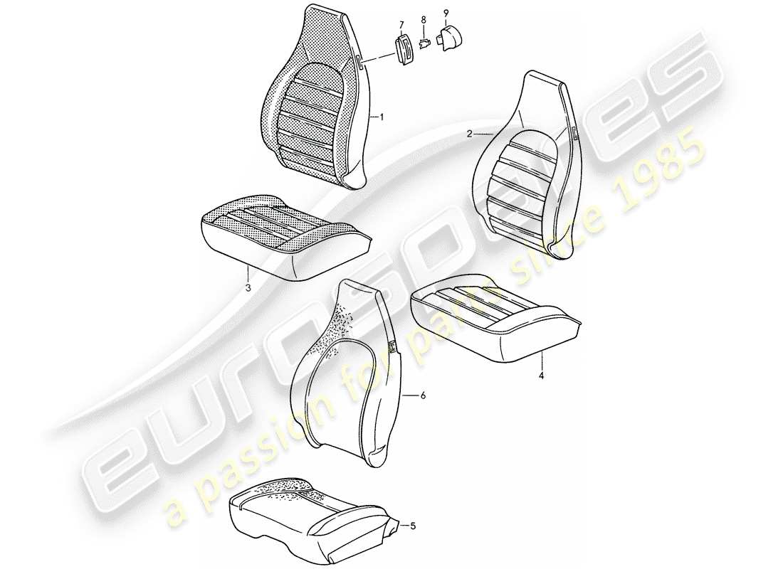 porsche 1987 (959) front seat - cover part diagram