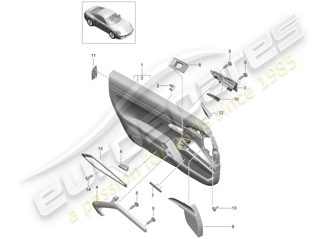 porsche 2012 (991-1) door panel part diagram