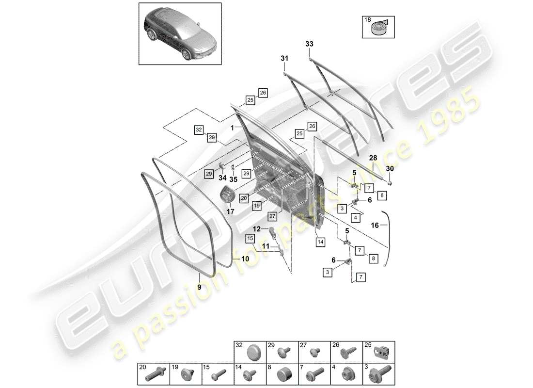 porsche 2020 (cayenne e3 9ya/9yb) door shell part diagram