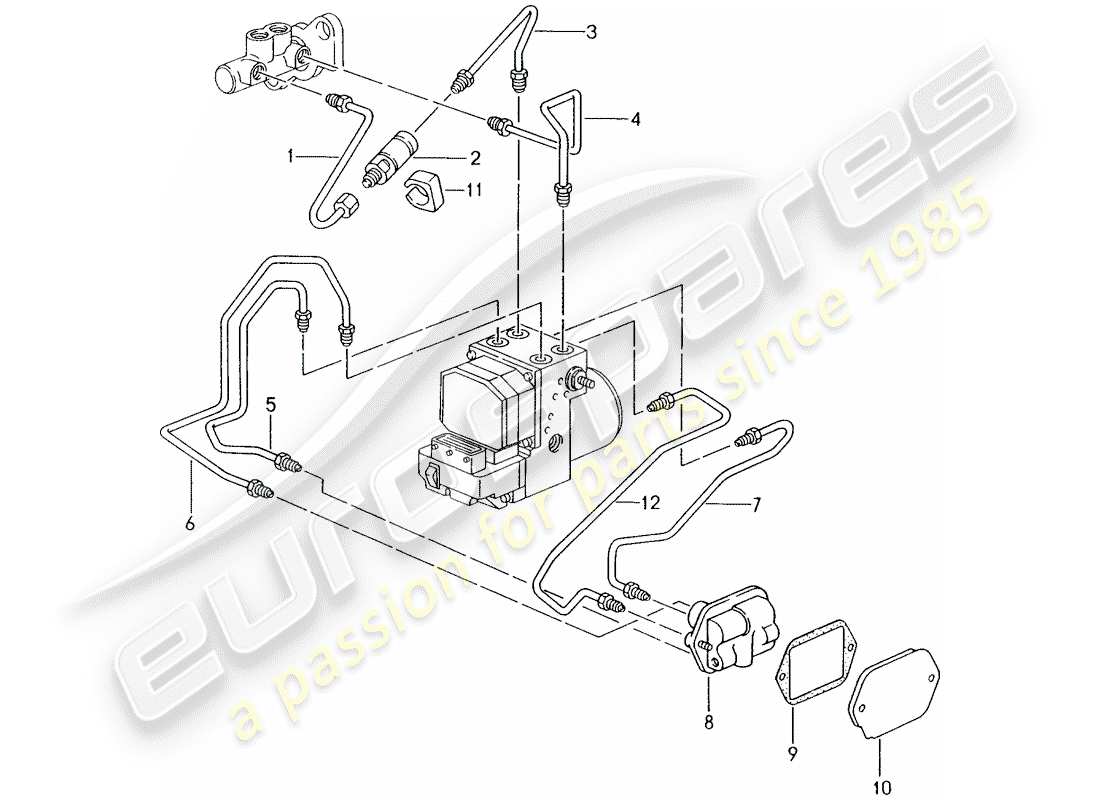 porsche boxster 986 (2000) brake line - front end parts diagram