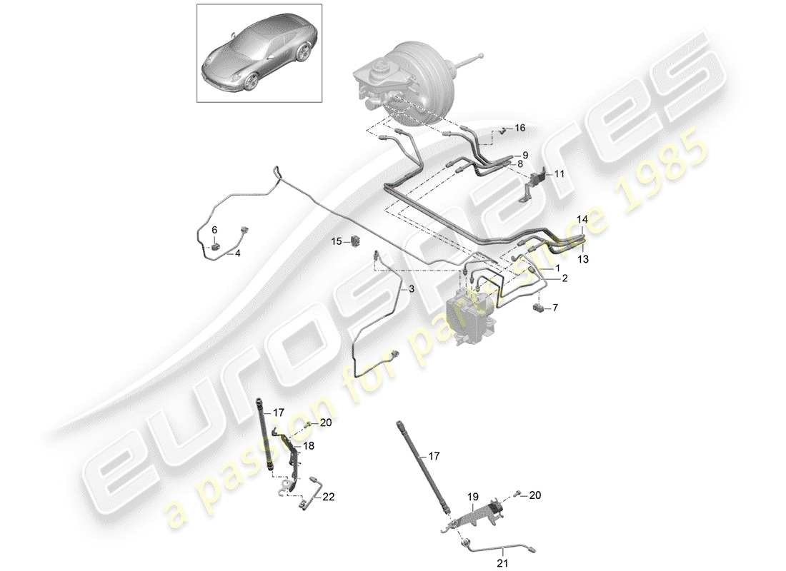 porsche 2014 (991-1) brake lines part diagram